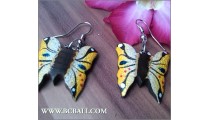 Buterfly Wood Earring Carving Painting Bali